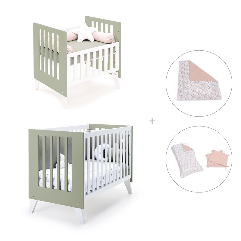 Berceau et lit bébé tout en un (7en1) blanc/vert-olive · Nexo Tre Erba