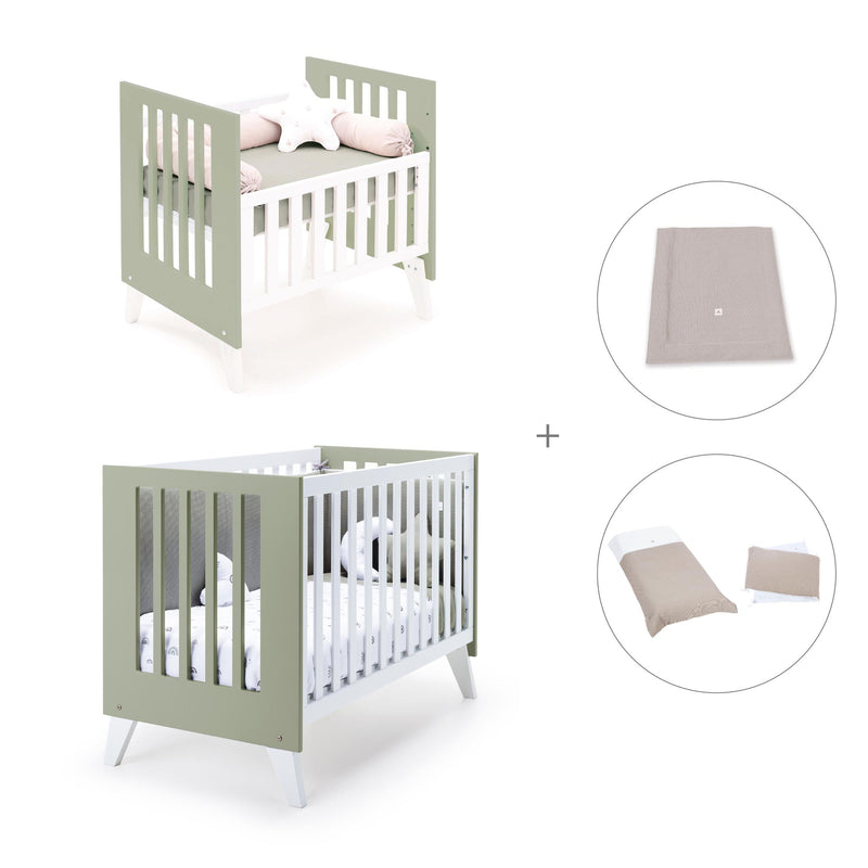 Berceau et lit bébé tout en un (7en1) blanc/vert-olive · Nexo Tre Erba