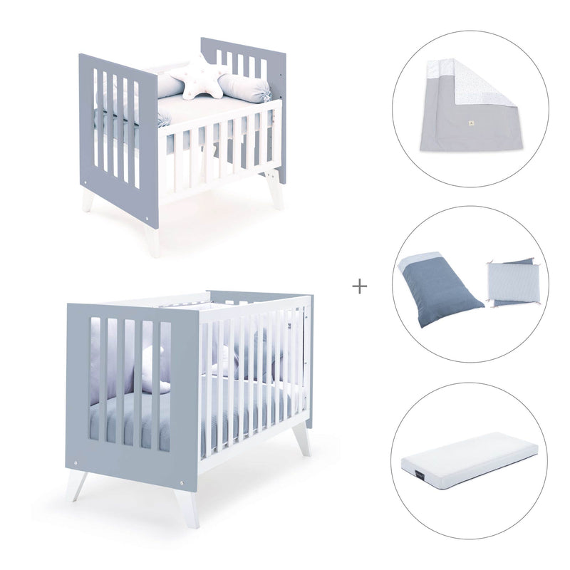 Mini berço e berço todo en uno (7em1) branco/azul · Nexo Tre Blu denim