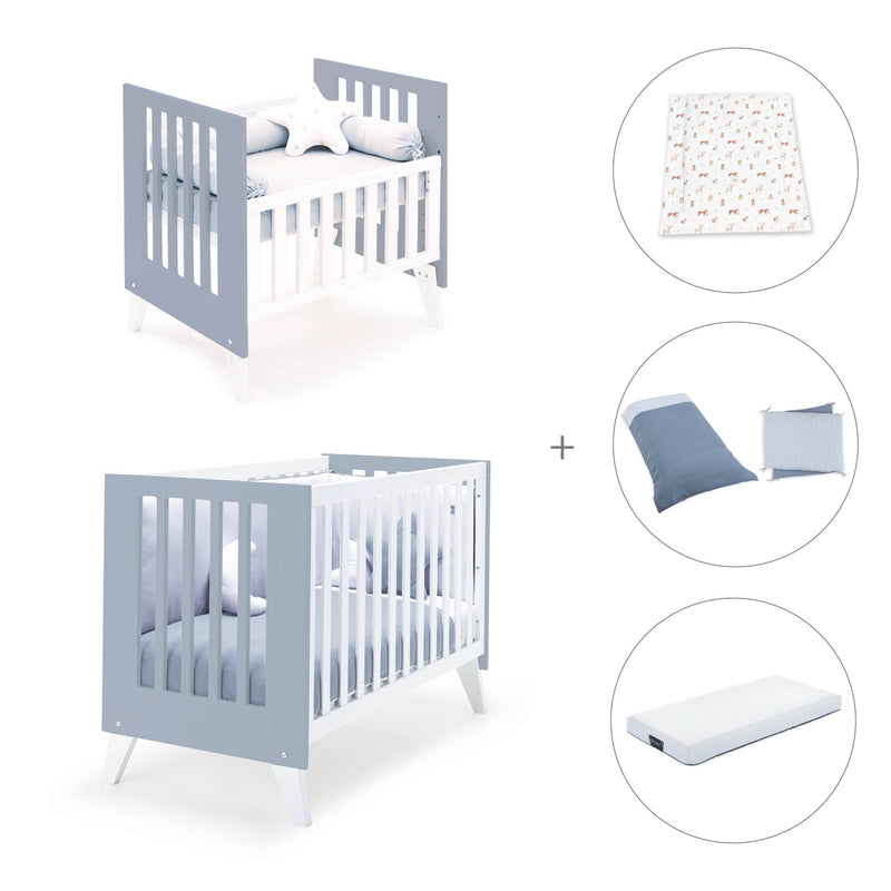Mini berço e berço todo en uno (7em1) branco/azul · Nexo Tre Blu denim
