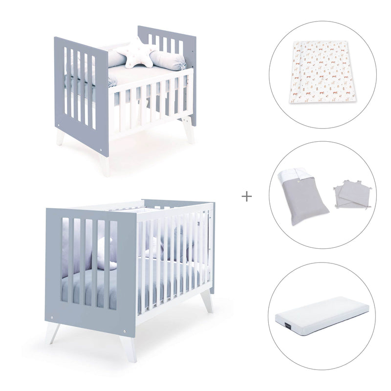 Mini berço e berço todo en uno (7em1) branco/azul · Nexo Tre Blu denim
