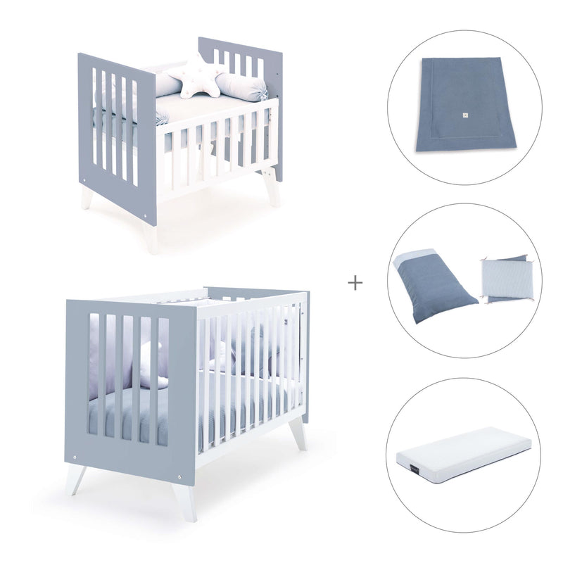 Mini berço e berço todo en uno (7em1) branco/azul · Nexo Tre Blu denim