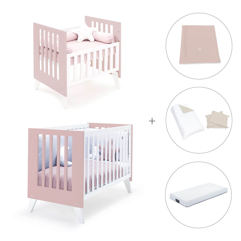 Berceau et lit bébé tout en un (7en1) blanc/rose clair · Nexo Tre Flamingo