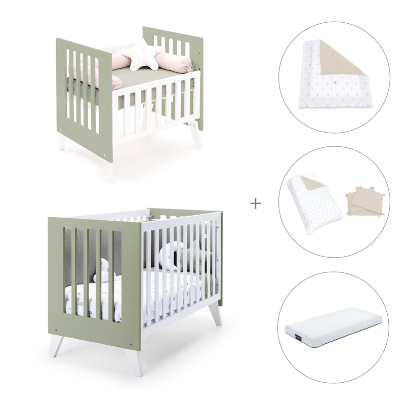 Berceau et lit bébé tout en un (7en1) blanc/vert-olive · Nexo Tre Erba