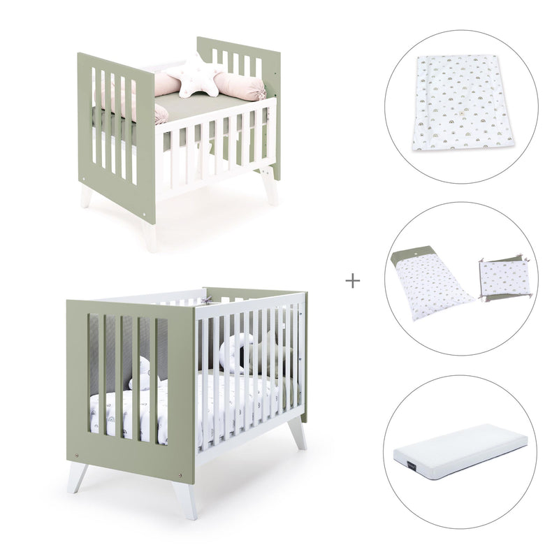 Berceau et lit bébé tout en un (7en1) blanc/vert-olive · Nexo Tre Erba