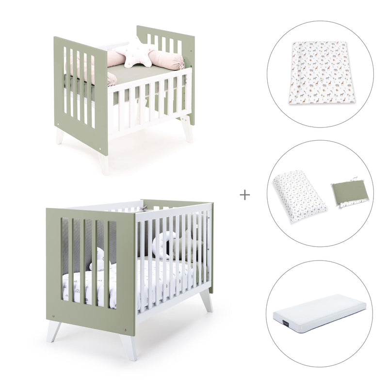 Berceau et lit bébé tout en un (7en1) blanc/vert-olive · Nexo Tre Erba