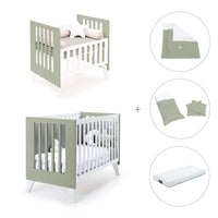 Berceau et lit bébé tout en un (7en1) blanc/vert-olive · Nexo Tre Erba