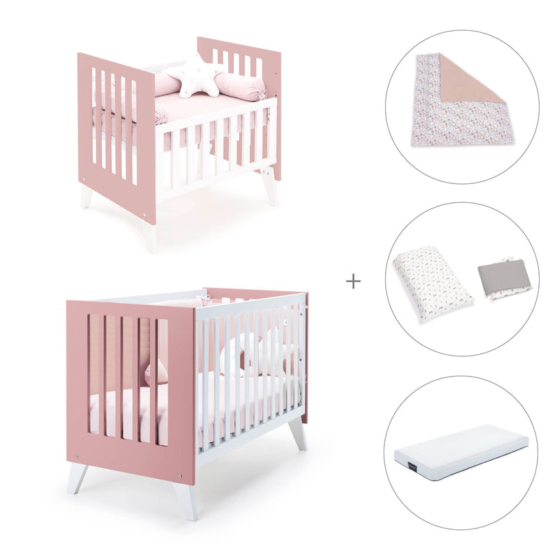 Berceau et lit bébé tout en un (7en1) blanc/rose · Nexo Tre Quarzo