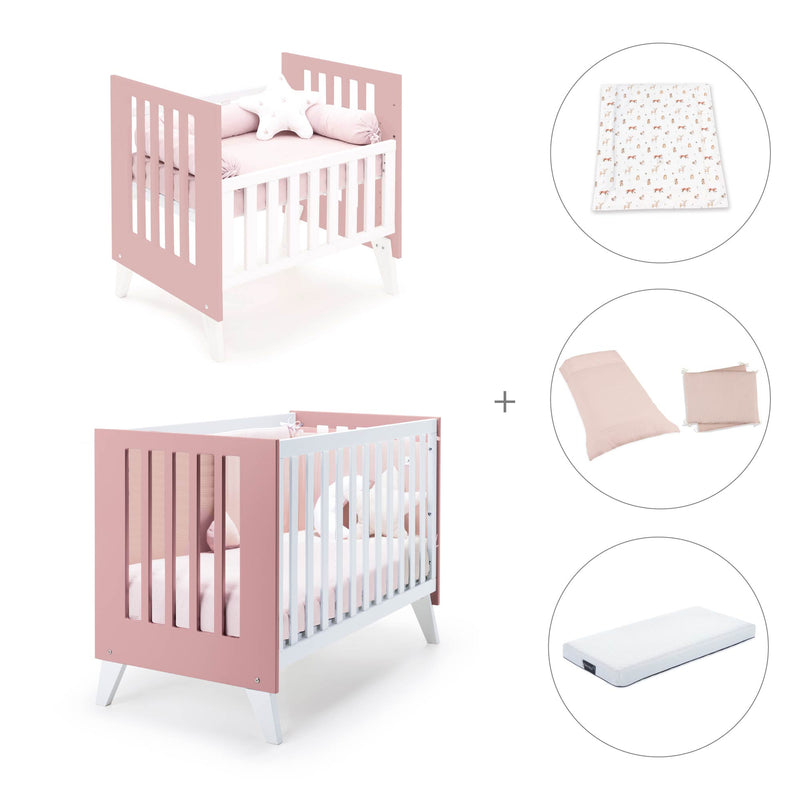 Berceau et lit bébé tout en un (7en1) blanc/rose · Nexo Tre Quarzo