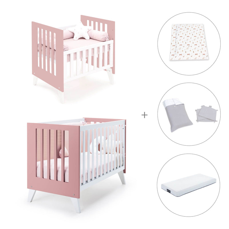 Berceau et lit bébé tout en un (7en1) blanc/rose · Nexo Tre Quarzo