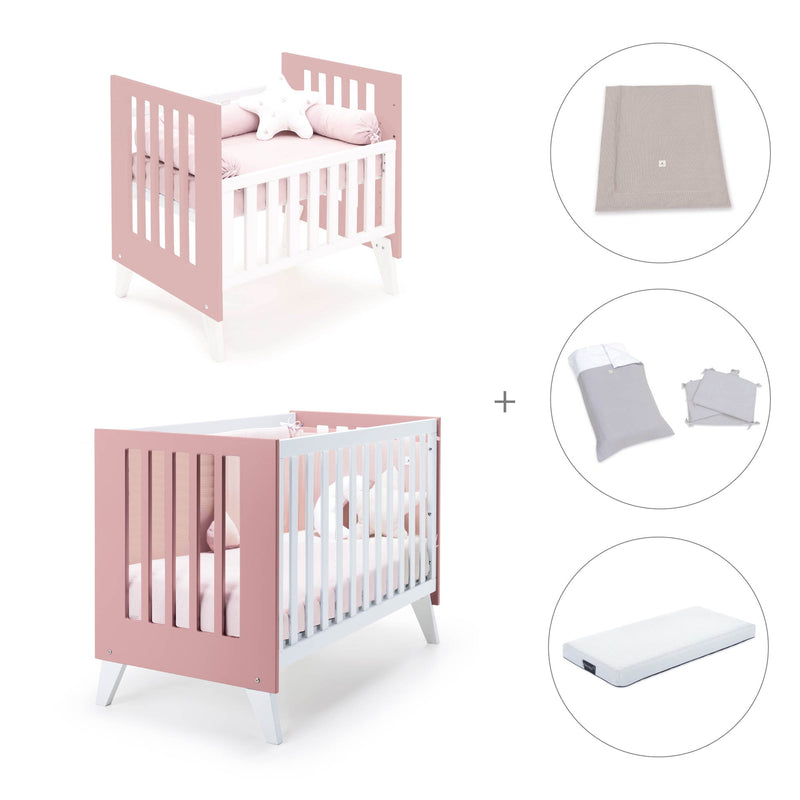 Berceau et lit bébé tout en un (7en1) blanc/rose · Nexo Tre Quarzo