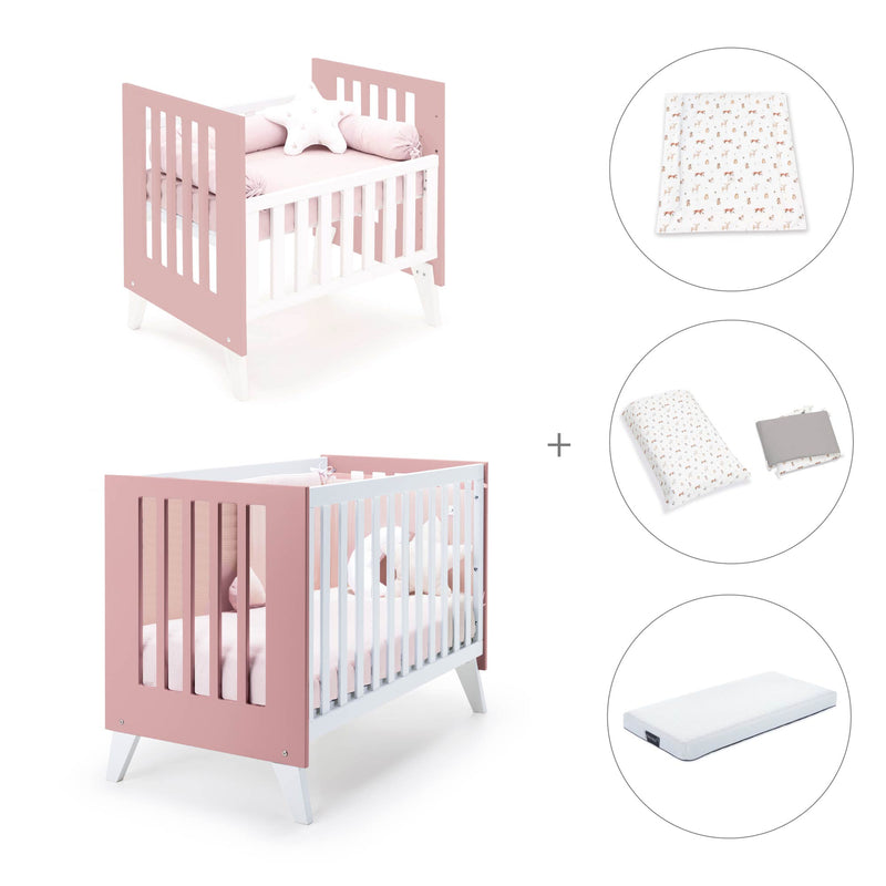 Berceau et lit bébé tout en un (7en1) blanc/rose · Nexo Tre Quarzo