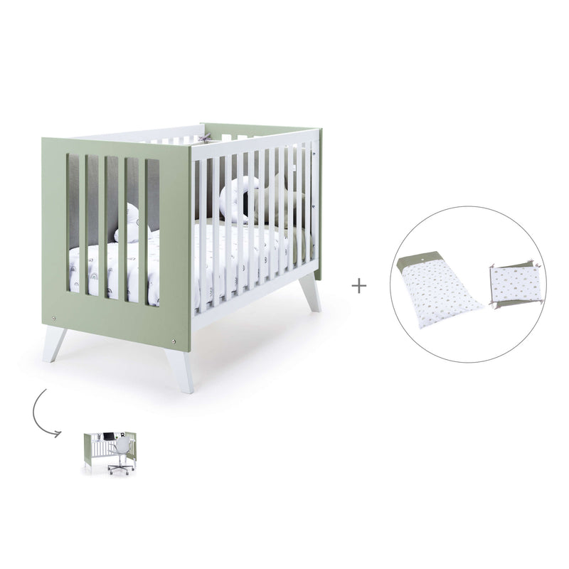 Lit bébé cododo 60x120 cm (4in1) blanc/vert-olive · Nexo C187-M7756