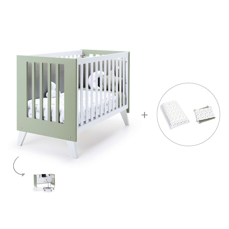 Lit bébé cododo 60x120 cm (4in1) blanc/vert-olive · Nexo C187-M7756