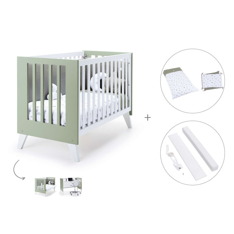 Lit bébé cododo 60x120 cm (4in1) blanc/vert-olive · Nexo C187-M7756