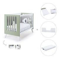 Lit bébé cododo 60x120 cm (4in1) blanc/vert-olive · Nexo C187-M7756