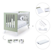 Lit bébé cododo 60x120 cm (4in1) blanc/vert-olive · Nexo C187-M7756