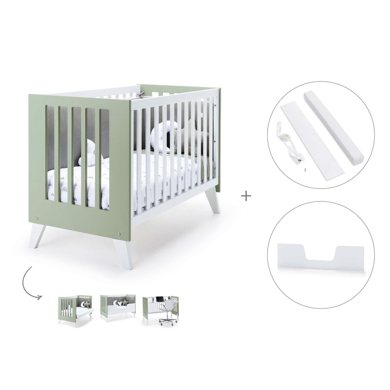 Lit bébé cododo 60x120 cm (4in1) blanc/vert-olive · Nexo C187-M7756