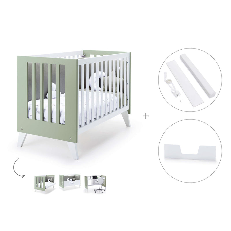 Lit bébé-bureau 60x120 cm (2in1) blanc/vert-olive · Nexo C187-M7756
