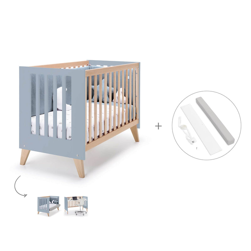 Beistellbett 60x120 cm (4in1) holz/hellblau · Nexor Due Blue Denim