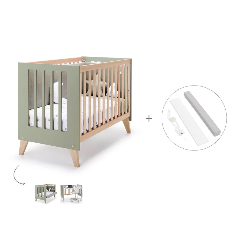 Lit bébé cododo 60x120 cm (4in1) en bois/vert-olive · Nexor C187R-M5695