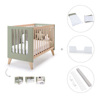 Lit bébé cododo 60x120 cm (4in1) en bois/vert-olive · Nexor C187R-M5695