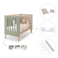 Lit bébé cododo 60x120 cm (4in1) en bois/vert-olive · Nexor C187R-M5695