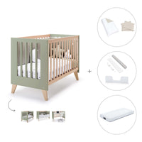 Lit bébé cododo 60x120 cm (4in1) en bois/vert-olive · Nexor C187R-M5695