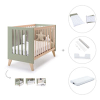 Lit bébé cododo 60x120 cm (4in1) en bois/vert-olive · Nexor C187R-M5695