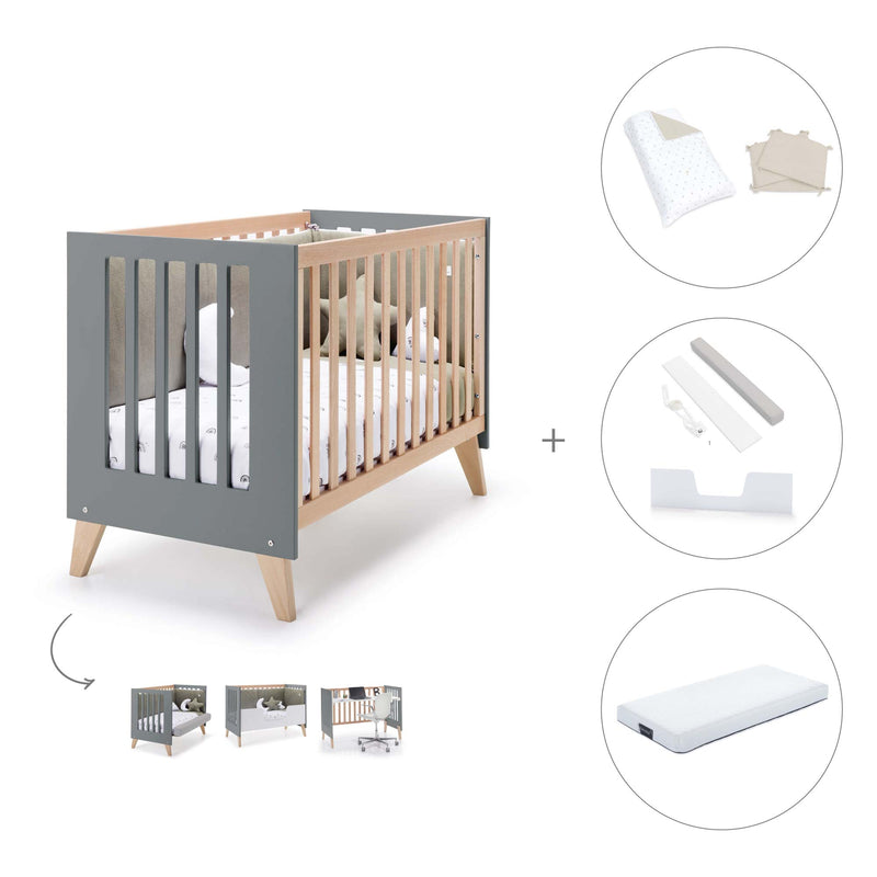 Co-sleeping cot 60x120 cm (4in1) wooden/antracite · Nexor C187R-M5895