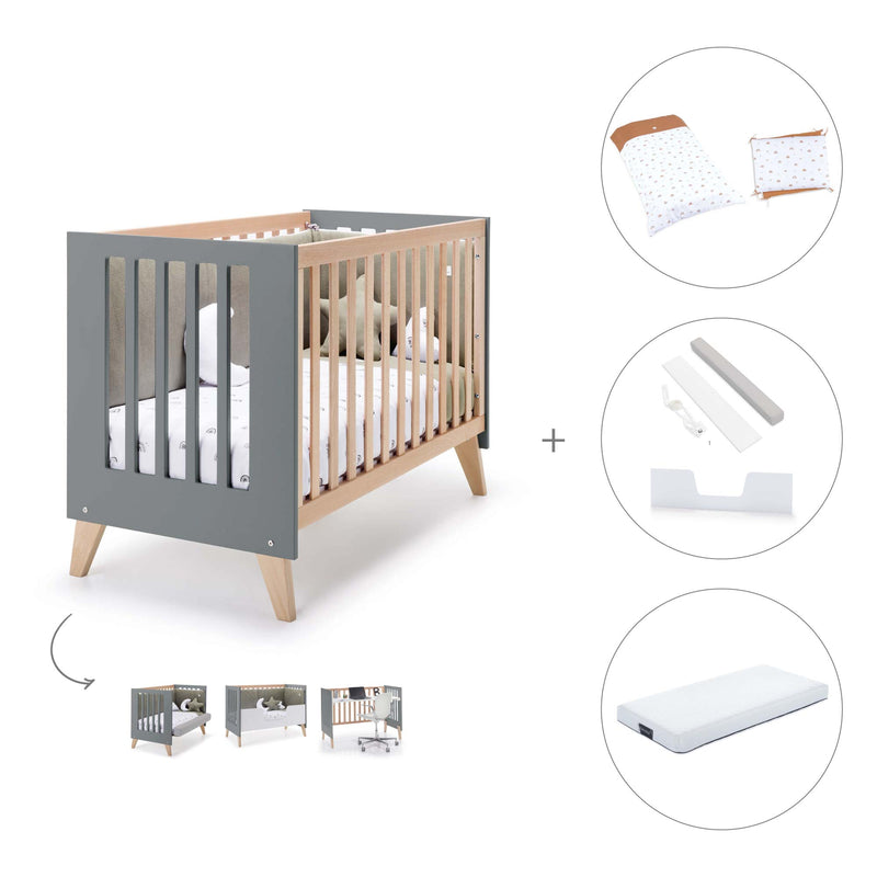 Co-sleeping cot 60x120 cm (4in1) wooden/antracite · Nexor C187R-M5895