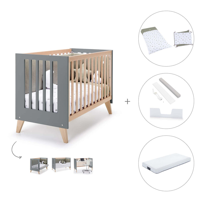 Co-sleeping cot 60x120 cm (4in1) wooden/antracite · Nexor C187R-M5895