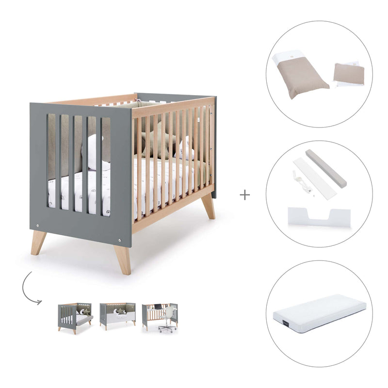 Co-sleeping cot 60x120 cm (4in1) wooden/antracite · Nexor C187R-M5895