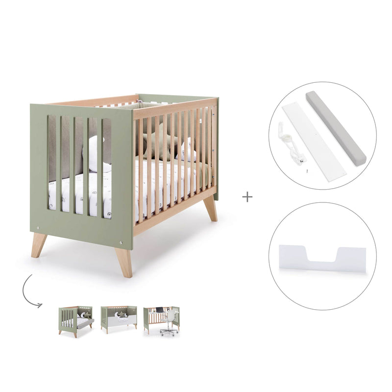 Lit bébé cododo 60x120 cm (4in1) en bois/vert-olive · Nexor C187R-M5695