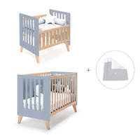 Berceau évolutif en lit bébé (7en1) bois/bleu · Nexor Tre Blu denim