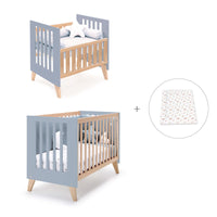 Berceau évolutif en lit bébé (7en1) bois/bleu · Nexor Tre Blu denim
