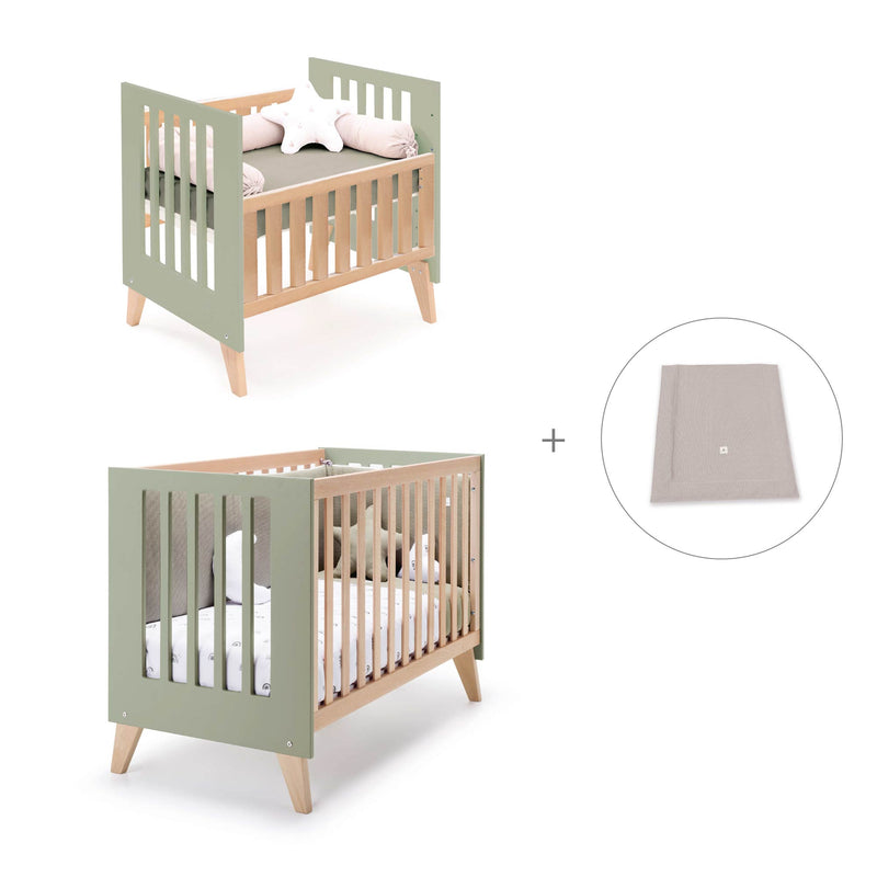 Mini berço convertível en berço (7em1) madeira/verde-oliva · Nexor Tre Erba