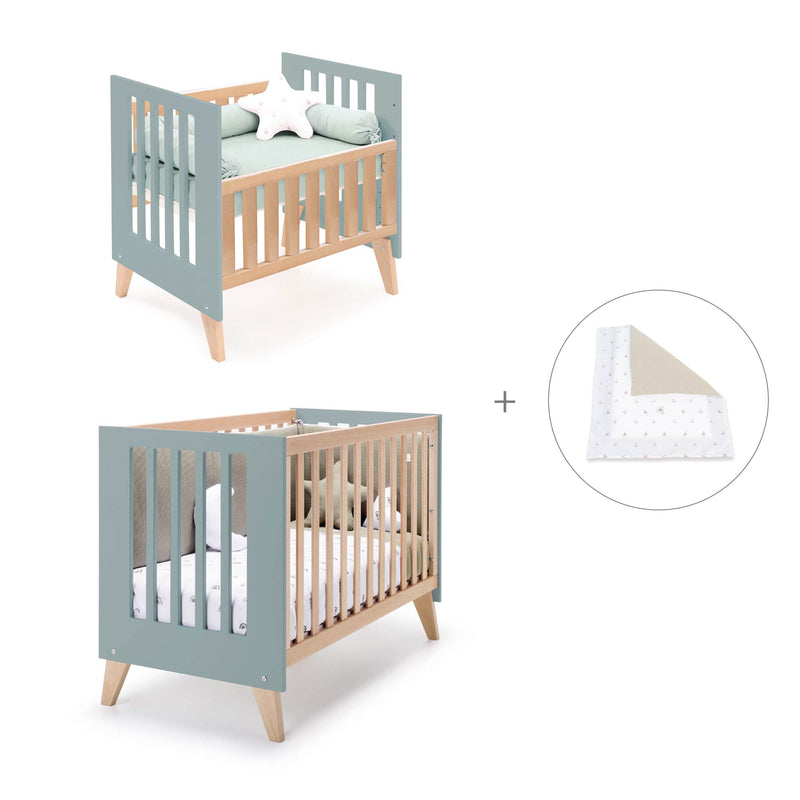 Berceau évolutif en lit bébé (7en1) bois/vert · Nexor Tre Eucalyptus