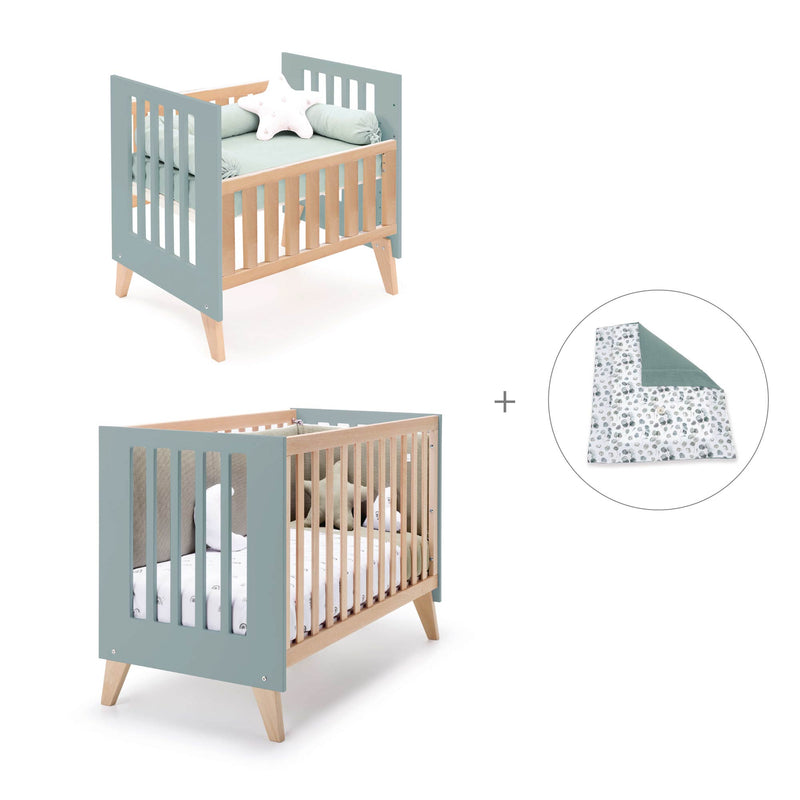Berceau évolutif en lit bébé (7en1) bois/vert · Nexor Tre Eucalyptus