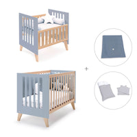 Berceau évolutif en lit bébé (7en1) bois/bleu · Nexor Tre Blu denim
