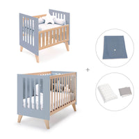 Berceau évolutif en lit bébé (7en1) bois/bleu · Nexor Tre Blu denim