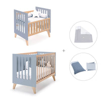 Berceau évolutif en lit bébé (7en1) bois/bleu · Nexor Tre Blu denim