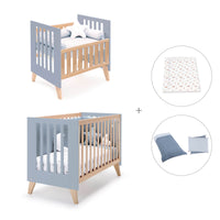 Berceau évolutif en lit bébé (7en1) bois/bleu · Nexor Tre Blu denim