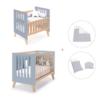 Berceau évolutif en lit bébé (7en1) bois/bleu · Nexor Tre Blu denim