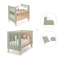 Mini berço convertível en berço (7em1) madeira/verde-oliva · Nexor Tre Erba
