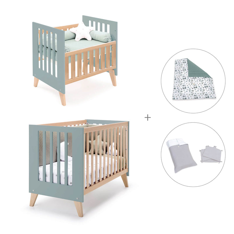 Berceau évolutif en lit bébé (7en1) bois/vert · Nexor Tre Eucalyptus