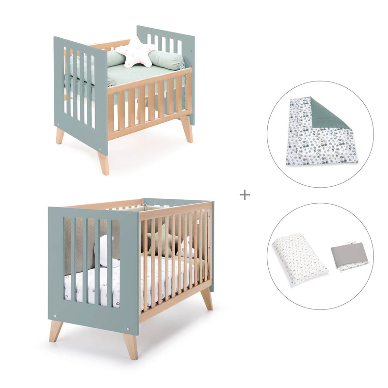 Berceau évolutif en lit bébé (7en1) bois/vert · Nexor Tre Eucalyptus
