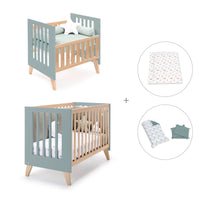 Berceau évolutif en lit bébé (7en1) bois/vert · Nexor Tre Eucalyptus