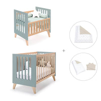 Berceau évolutif en lit bébé (7en1) bois/vert · Nexor Tre Eucalyptus
