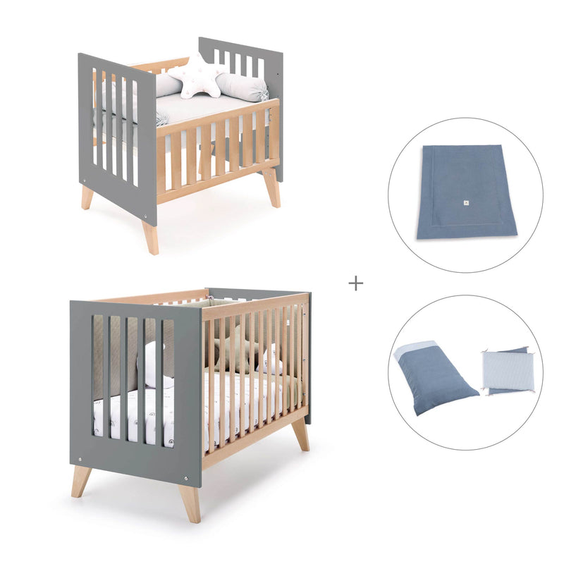 Berceau évolutif en lit bébé (7en1) bois/antracite · Nexor Tre Antracita